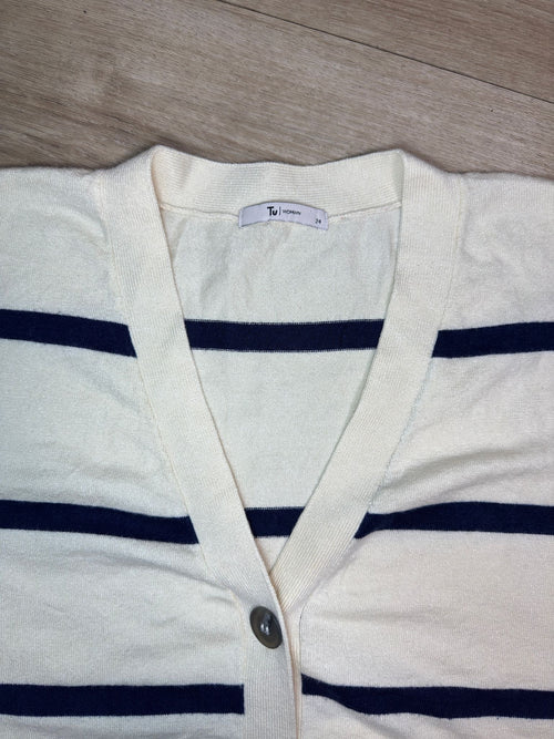 JERSEY DE PUNTO A RAYAS EN BLANCO ROTO CON RAYAS AZUL MARINO