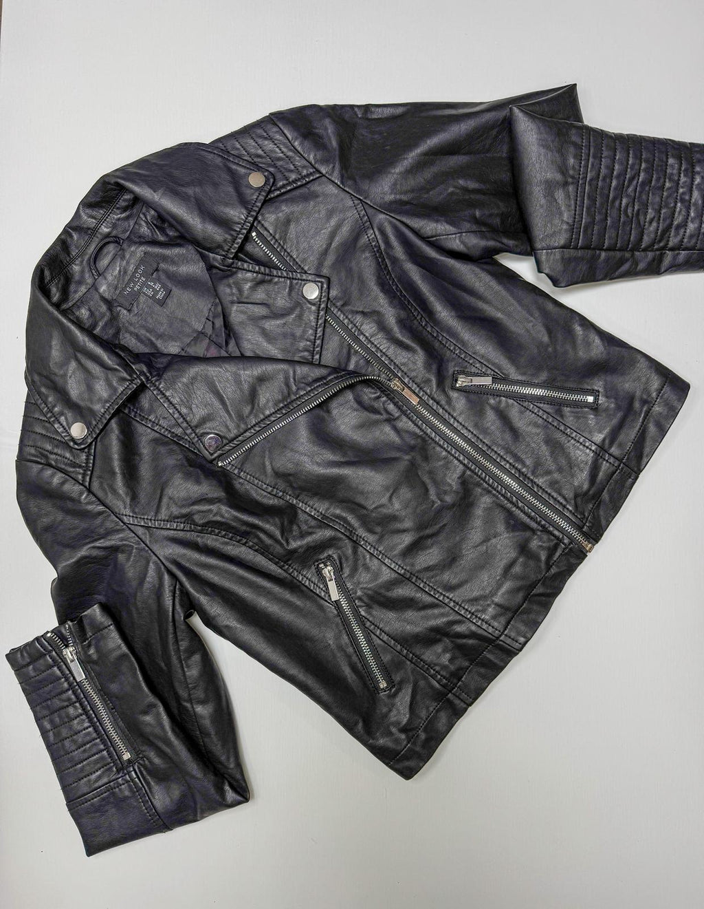 Chaqueta Biker Negra Efecto Piel